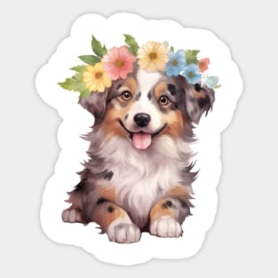 Watercolor Australian Shepherd Dog with Head Wreath Sticker